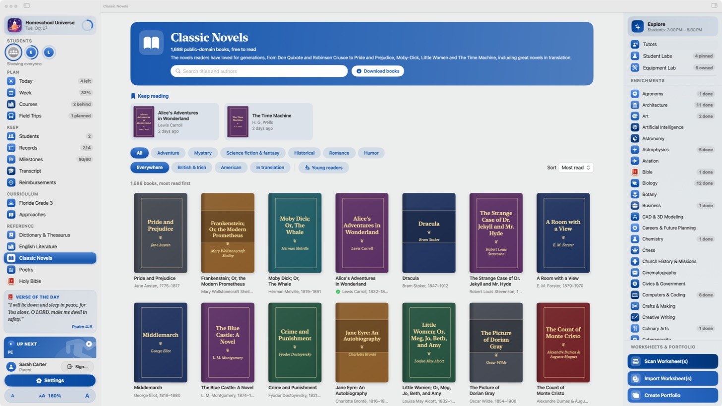 The Classic Novels library with titles such as Pride and Prejudice, Moby-Dick and Little Women.